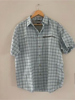 Mens Columbia Blue & White Plaid Short-Sleeve Button-Up Shirt
